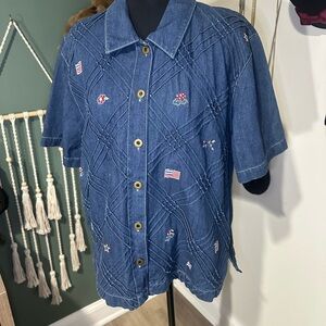 90s Koret City Blues Denim Button Up Shirt Americana Size L
